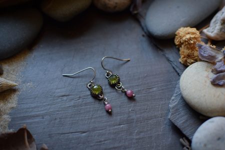 Boucles d'oreilles printanières vésuvianite tourmaline et argent