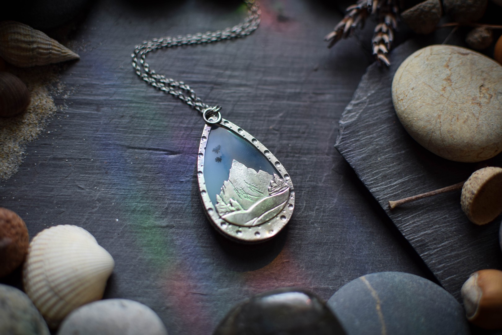 Pendentif ~Le Vol des Corbeaux~ Agate dendritique – Image 6