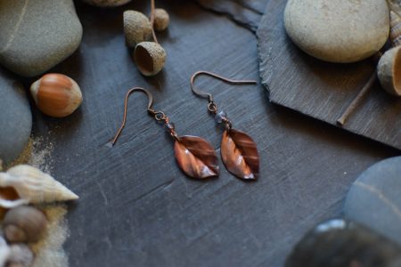 Boucles d'Oreilles ~Les feuilles de la Lorien~ iolite