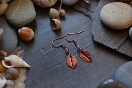 Boucles d'Oreilles ~Les feuilles de la Lorien~ améthyste