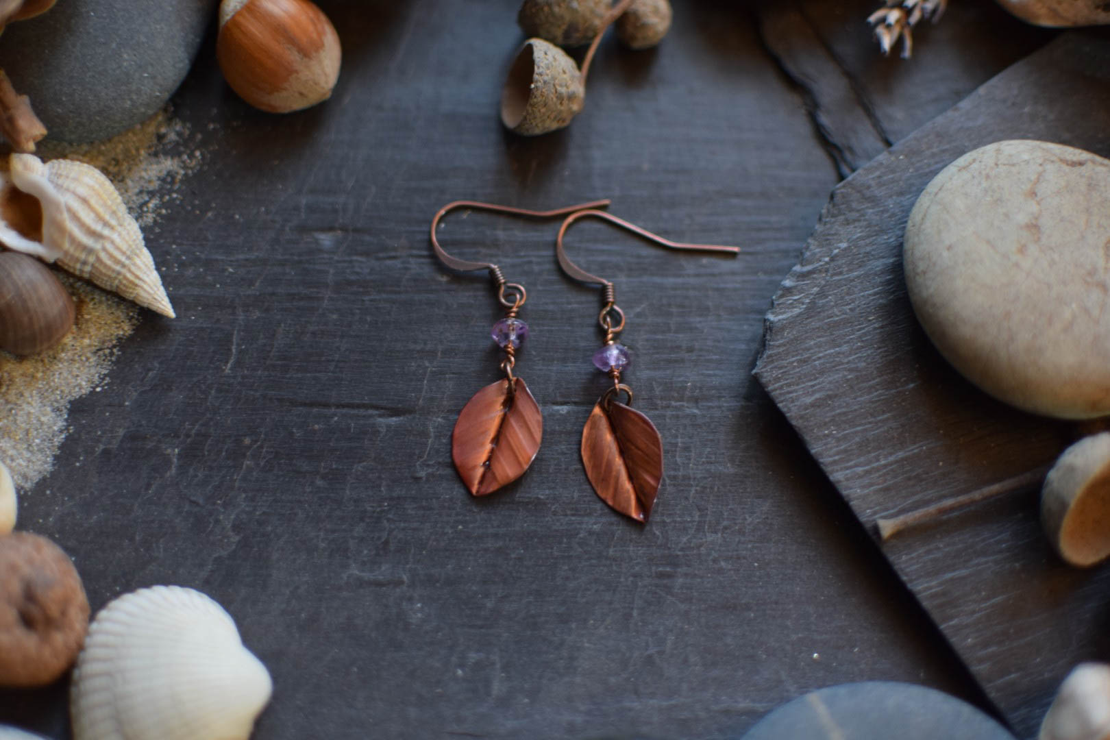 Boucles d'Oreilles ~Les feuilles de la Lorien~ améthyste – Image 3