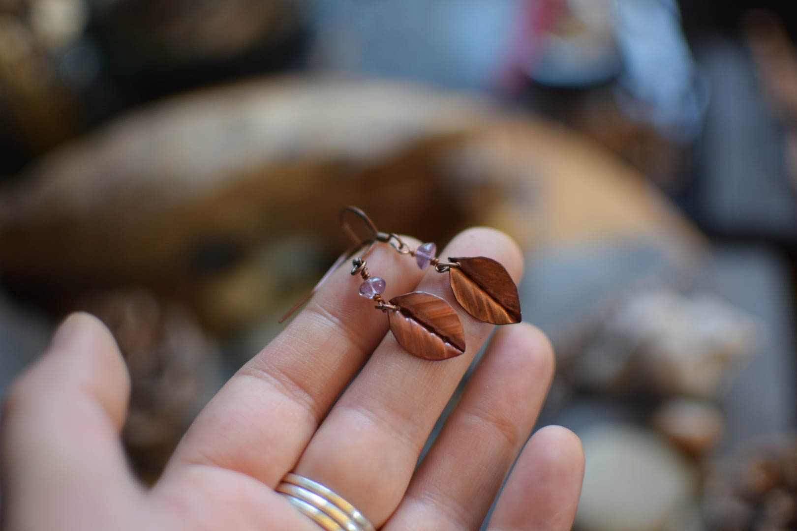 Boucles d'Oreilles ~Les feuilles de la Lorien~ améthyste – Image 4