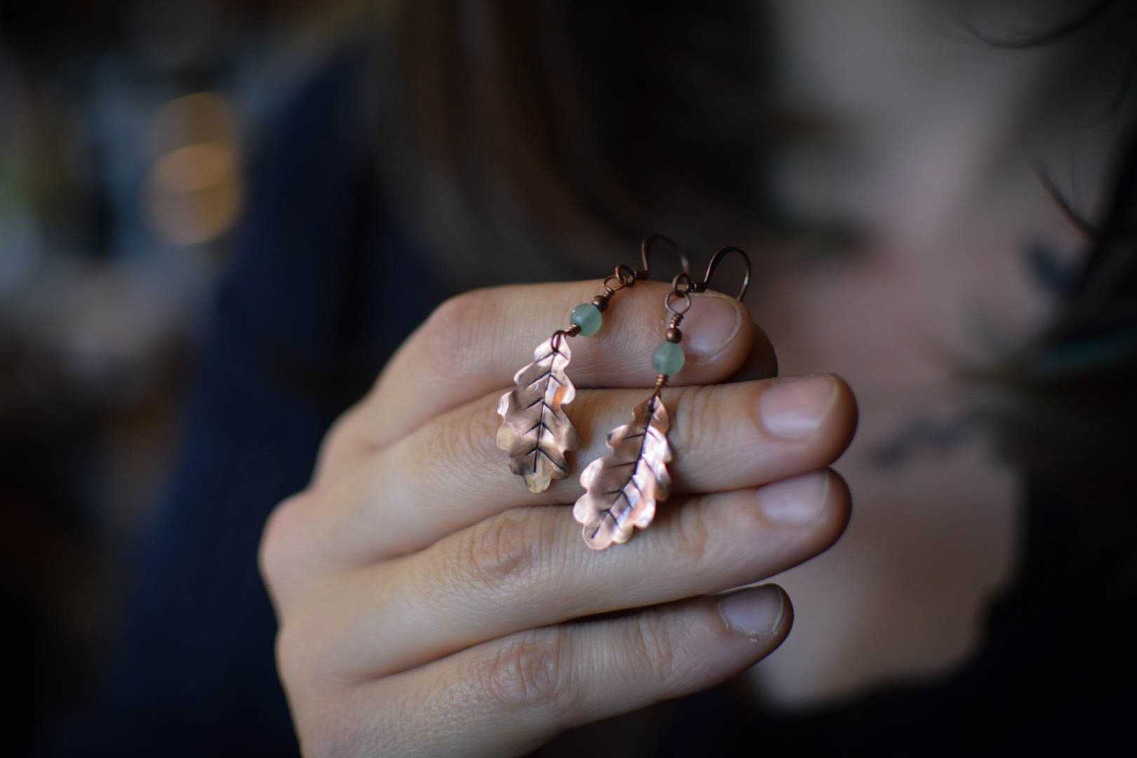 Boucles d'Oreilles ~Les feuilles de la Lorien~ aventurine – Image 4