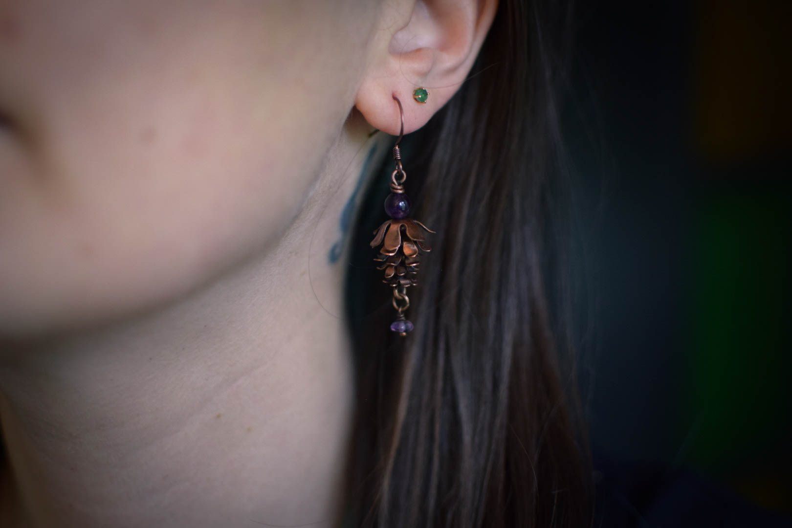 Boucles d'Oreilles ~Pomme de Pin~ améthyste – Image 2