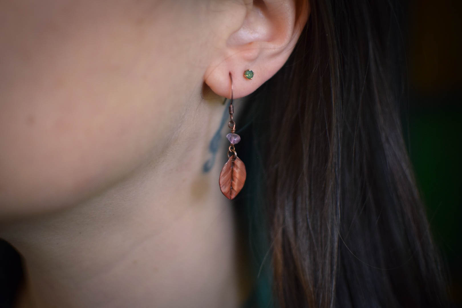 Boucles d'Oreilles ~Les feuilles de la Lorien~ améthyste – Image 2