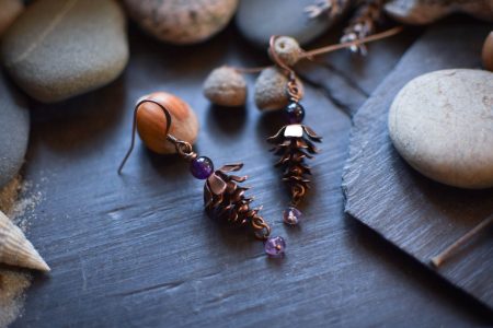 Boucles d'Oreilles ~Pomme de Pin~ améthyste