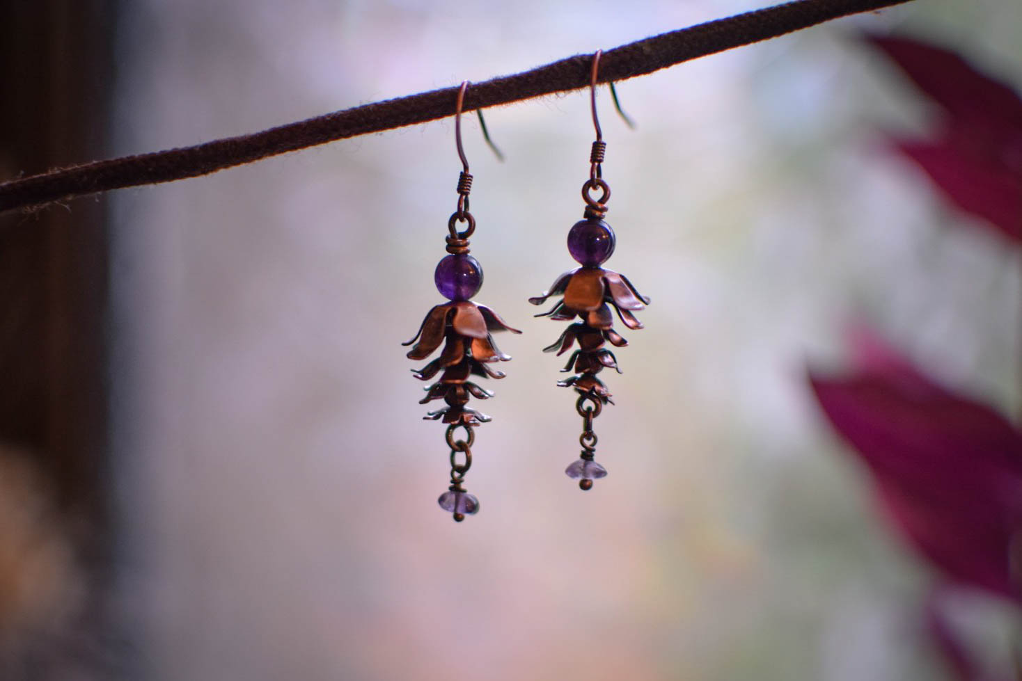 Boucles d'Oreilles ~Pomme de Pin~ améthyste – Image 3