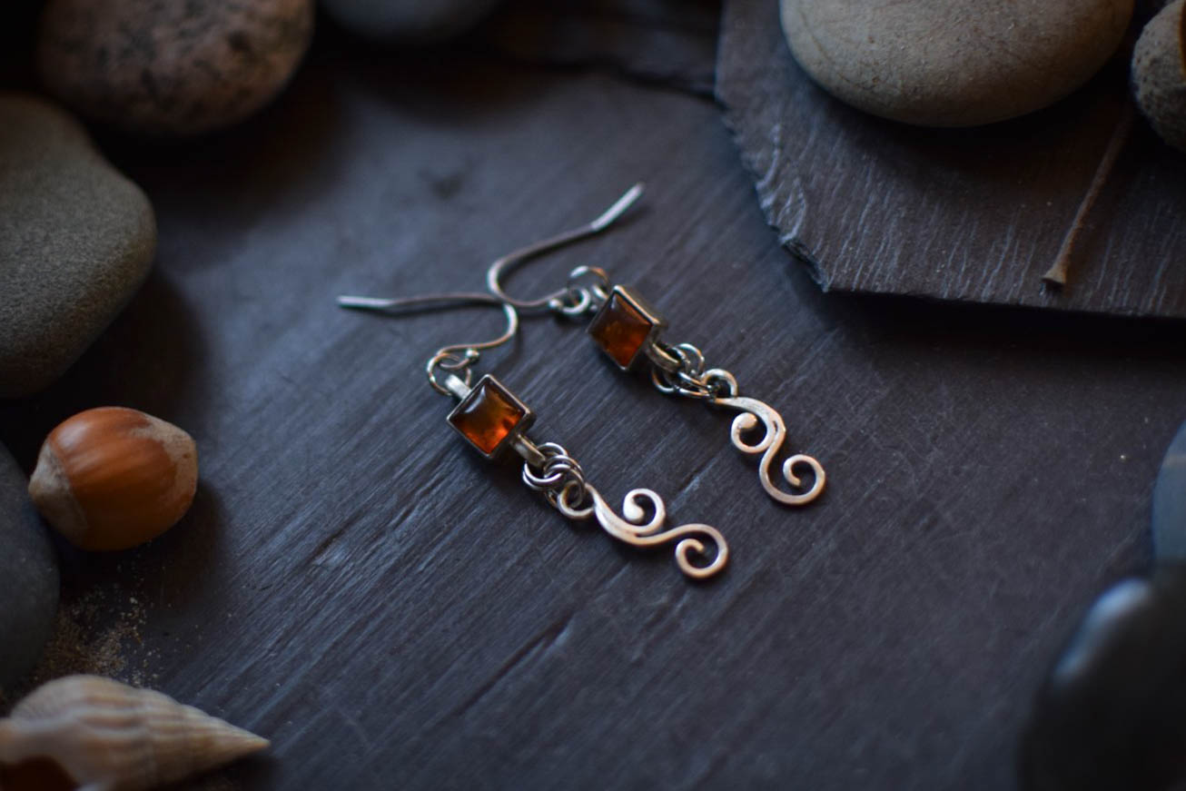 Boucles d'Oreilles ~La Flamme enfermée~ Ambre